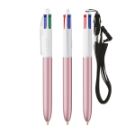 Plastic pen met draagkoord en 4-kleureninkt BIC® kleur roze