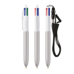 Plastic pen met draagkoord en 4-kleureninkt BIC® kleur zilver