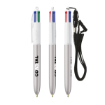 Plastic pen met draagkoord en 4-kleureninkt BIC® kleur zilver