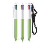 Plastic pen met draagkoord en 4-kleureninkt BIC® kleur appel groen