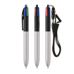 Plastic pen met draagkoord en 4-kleureninkt BIC® kleur zwart / grijs