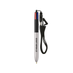 Plastic pen met draagkoord en 4-kleureninkt BIC® met afdrukgebied