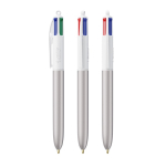 Kunststof pen in frosted stijl met 4 kleuren inkt BIC® kleur zilver