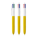Plastic balpen met houteffect, gemaakt in de EU, met 4 inkten BIC® kleur geel