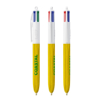 Plastic balpen met houteffect, gemaakt in de EU, met 4 inkten BIC® kleur geel