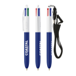 Plastic pen met koord om te dragen en vier kleuren inkt BIC® kleur marineblauw