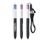 Plastic pen met houteffect en inkt in 4 kleuren BIC® kleur zwart