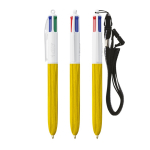Plastic pen met houteffect en inkt in 4 kleuren BIC® kleur geel