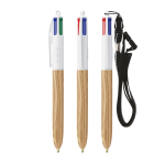 Plastic pen met houteffect en inkt in 4 kleuren BIC® kleur hout
