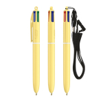 Plastic pen in pastelkleuren met lanyard en 4-kleureninkt BIC® kleur pastelgeel
