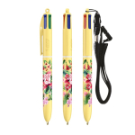 Plastic pen in pastelkleuren met lanyard en 4-kleureninkt BIC® kleur pastelgeel