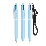 Plastic pen in pastelkleuren met lanyard en 4-kleureninkt BIC® kleur pastel blauw