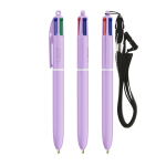 Plastic pen in pastelkleuren met lanyard en 4-kleureninkt BIC® kleur lila