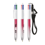 BIC® balpen met metallic tweekleurig design en 4 kleuren inkt kleur fuchsia
