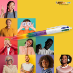 Plastic balpen in regenboogstijl met 4 kleuren inkt BIC®