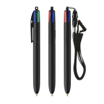 Balpen van gerecycled plastic met lanyard en inkt in 4 kleuren BIC® kleur zwart