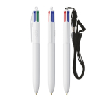 Balpen van gerecycled plastic met lanyard en inkt in 4 kleuren BIC® kleur wit