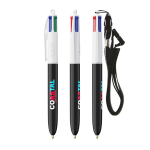 Balpen van gerecycled plastic met lanyard en inkt in 4 kleuren BIC® kleur wit