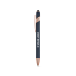 Matte pen van gerecycled aluminium met touchpunt en blauwe inkt met afdrukgebied