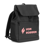 Rugzak van kunstleer met klep, ideaal voor laptops van 16” kleur zwart afbeelding met logo