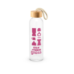 Glazen fles met bamboe dop en koordlus 520 ml kleur naturel afbeelding met logo
