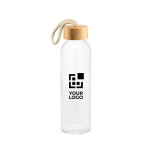 Glazen fles met bamboe dop en koordlus 520 ml met afdrukgebied