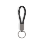 Rechthoekige sleutelhanger met gevlochten polyester koord en metalen afwerking kleur zwart eerste weergave