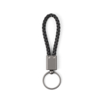 Rechthoekige sleutelhanger met gevlochten polyester koord en metalen afwerking kleur zwart tweede weergave