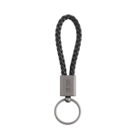Rechthoekige sleutelhanger met gevlochten polyester koord en metalen afwerking met afdrukgebied