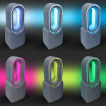 Draagbare bladloze ventilator met LED-licht in 6 kleuren en 4 standen kleur wit vierde weergave