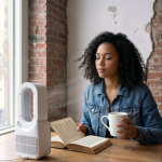 Draagbare bladloze ventilator met LED-licht in 6 kleuren en 4 standen kleur wit negende weergave