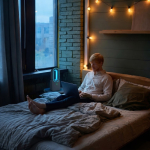 Draagbare bladloze ventilator met LED-licht in 6 kleuren en 4 standen kleur beige negende weergave