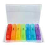 Wekelijkse pillendoos met 7 doosjes en 3 vakjes per dag kleur meerkleurig vierde weergave