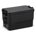 Lunchbox met twee lagen, sluitclips en geïntegreerd bestek 1,55 L kleur zwart achtste weergave