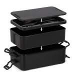 Lunchbox met twee lagen, sluitclips en geïntegreerd bestek 1,55 L kleur zwart negende weergave
