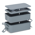 Lunchbox met twee lagen, sluitclips en geïntegreerd bestek 1,55 L kleur grijs negende weergave