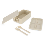 Lunchbox met twee lagen, sluitclips en geïntegreerd bestek 1,55 L kleur beige tweede weergave