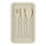 Lunchbox met twee lagen, sluitclips en geïntegreerd bestek 1,55 L kleur beige zevende weergave