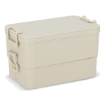 Lunchbox met twee lagen, sluitclips en geïntegreerd bestek 1,55 L kleur beige achtste weergave