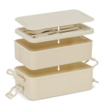 Lunchbox met twee lagen, sluitclips en geïntegreerd bestek 1,55 L kleur beige negende weergave