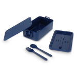 Lunchbox met twee lagen, sluitclips en geïntegreerd bestek 1,55 L kleur donkerblauw tweede weergave