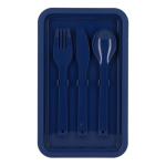 Lunchbox met twee lagen, sluitclips en geïntegreerd bestek 1,55 L kleur donkerblauw zevende weergave