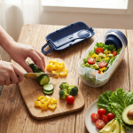 Multifunctionele lunchbox met schroefdeksel en bestek kleur donkerblauw
