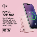 Powerbank met draadloos opladen Fresh'n Rebel 10.000mAh kleur roze achtste weergave