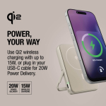 Powerbank met draadloos opladen Fresh'n Rebel 10.000mAh kleur beige achtste weergave