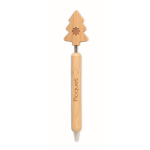 Bamboe pen met kerstboomdesign en blauwe inkt kleur hout hoofdweergave