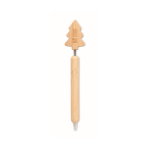 Bamboe pen met kerstboomdesign en blauwe inkt kleur hout weergave met bedrukking