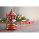 Mini houten muziekdoosje met draaiende kerstcarrousel kleur meerkleurig sfeervolle weergave