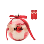 Kerstsokken van polyester in een bal voor de kerstboom maat M kleur rood weergave met bedrukking