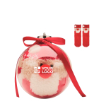 Kerstsokken van polyester in bal voor kerstboom maat L kleur rood weergave met bedrukking